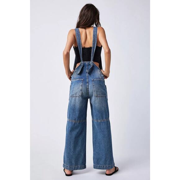 We The Free Fields of Flowers Denim Wide Leg Overalls Small - Picture 2 of 6